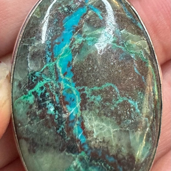 Chrysocolla 925 Silver Plated Gemstone Handmade Pendant 2" - Picture 3 of 4